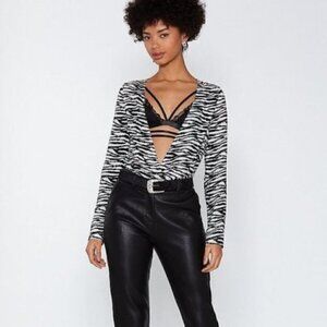 NWT Nasty Gal Satin Zebra Faux Wrap Knot Blouse